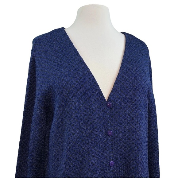 Brenda French Rags Santana Knit Buttoned Long Cardigan Sweater Blue Black 2 M/L - Picture 3 of 6